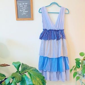 Buru Small blue striped tiered dress